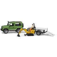 Bruder 02593 Внедорожник Land Rover Defender c прицепом-плат-мой, гус-ным экскаватором
